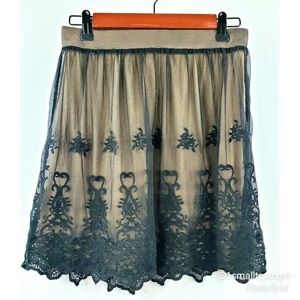 Tart black lace overlay midi skirt nude lining S
